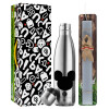 Easter Set, metallic stainless thermos flask (500ml) & scented flat Easter candle (30cm) (GRAY)