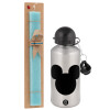 Easter Set, metallic silver aluminum water bottle (500ml) & scented flat Easter candle (30cm) (TURQUOISE)