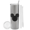 Tumbler stainless steel Silver 600ml, with metal straw & cleaning brush