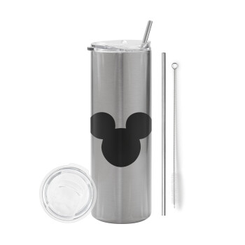 mouse man, Eco friendly stainless steel Silver tumbler 600ml, with metal straw & cleaning brush