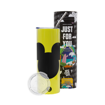 mouse man, Neon Yellow Travel Tumbler, with metal straw (Stainless steel 304 Food grade, BPA free, 600ml)