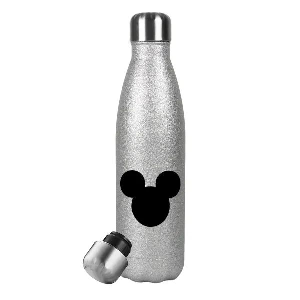 mouse man — Metallic Glitter Silver Thermos Flask (Stainless steel), double-walled, 500ml