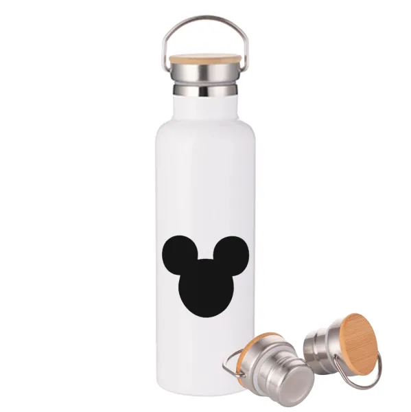 mouse man — Stainless steel White with wooden lid (bamboo), double wall, 750ml