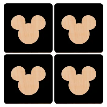 mouse man, ΣΕΤ x4 Σουβέρ ξύλινα τετράγωνα plywood (9cm)