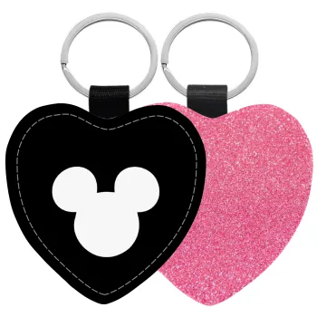mouse man, Μπρελόκ PU δερμάτινο glitter καρδιά ΡΟΖ