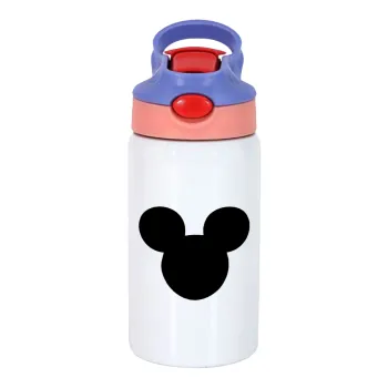 mouse man, Children's hot water bottle, stainless steel, with safety straw, pink/purple (350ml)