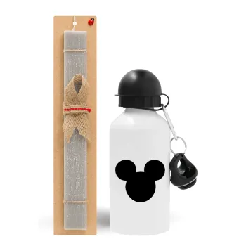 mouse man, Πασχαλινή Λαμπάδα με παγούρι μεταλλικό  αλουμινίου (500ml) & κερί αρωματικό πλακέ (30cm) (ΓΚΡΙ)