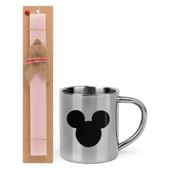 mouse man, Easter Set, metallic thermal cup (300ml) & aromatic flat Easter candle (30cm) (PINK)