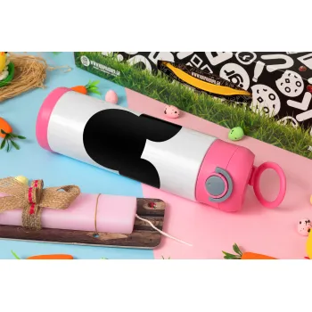 mouse man, Πασχαλινή Λαμπάδα με Παιδικό παγούρι θερμό, ανοξείδωτο, με καλαμάκι ασφαλείας, ΡΟΖ (500ml)