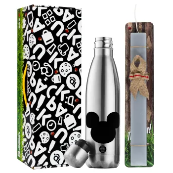 mouse man, Easter Set, metallic stainless thermos flask (500ml) & scented flat Easter candle (30cm) (GRAY)