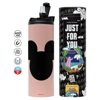 mouse man, Tumbler ποτήρι θερμό ΡΟΖ από ανοξείδωτο ατσάλι 600ml