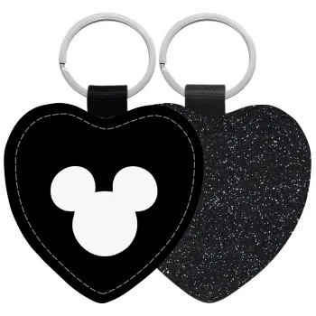 mouse man, Μπρελόκ PU δερμάτινο glitter καρδιά ΜΑΥΡΟ
