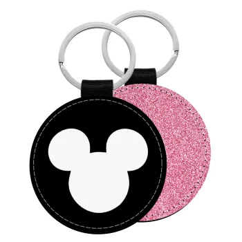 mouse man, Μπρελόκ Δερματίνη, στρογγυλό ΡΟΖ (5cm)