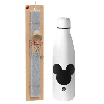 mouse man, Easter Set, metallic stainless thermos bottle (500ml) & scented flat Easter candle (30cm) (GRAY)
