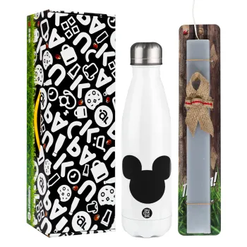 mouse man, Easter candle, metallic white thermos bottle (500ml) & aromatic flat candle (30cm) (GRAY)