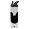 Metallic thermos bottle with straw & handle, stainless steel (Stainless steel 304), double-walled, 600ml.