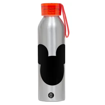 mouse man, Αλουμινένιο Αθλητικό Μπουκάλι 650ml – Ασημί με Κόκκινο Καπάκι και Λουράκι Σιλικόνης