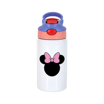 mouse girl, Children's hot water bottle, stainless steel, with safety straw, pink/purple (350ml)