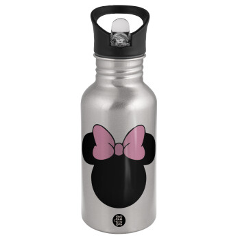 mouse girl, Water bottle Silver with straw, stainless steel 500ml