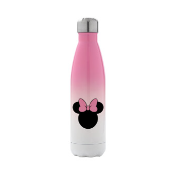 mouse girl, Metal mug thermos Pink/White (Stainless steel), double wall, 500ml