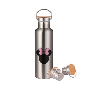 mouse girl, Stainless steel Silver with wooden lid (bamboo), double wall, 750ml