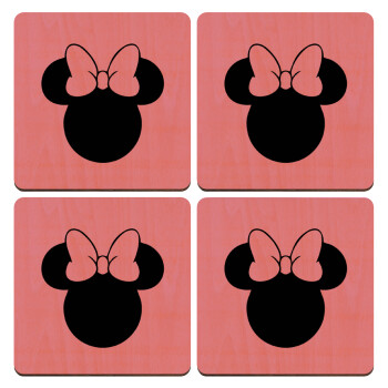 mouse girl, ΣΕΤ x4 Σουβέρ ξύλινα τετράγωνα plywood (9cm)