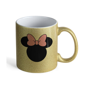mouse girl, Κούπα Χρυσή Glitter που γυαλίζει, κεραμική, 330ml