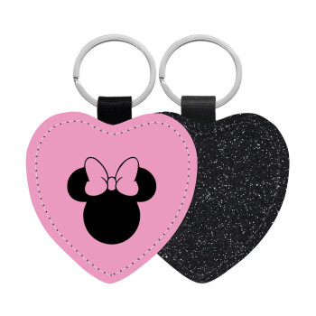 mouse girl, Μπρελόκ PU δερμάτινο glitter καρδιά ΜΑΥΡΟ