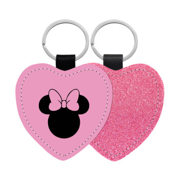 mouse girl, Μπρελόκ PU δερμάτινο glitter καρδιά ΡΟΖ