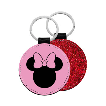 mouse girl, Μπρελόκ Δερματίνη, στρογγυλό ΚΟΚΚΙΝΟ (5cm)