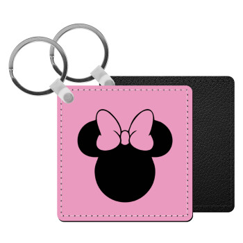 mouse girl, Μπρελόκ Δερματίνη, τετράγωνο ΜΑΥΡΟ (5x5cm)