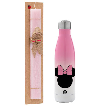 mouse girl, Πασχαλινό Σετ, Μεταλλικό παγούρι θερμός Ροζ/Λευκό (Stainless steel), διπλού τοιχώματος, 500ml & πασχαλινή λαμπάδα αρωματική πλακέ (30cm) (ΡΟΖ)