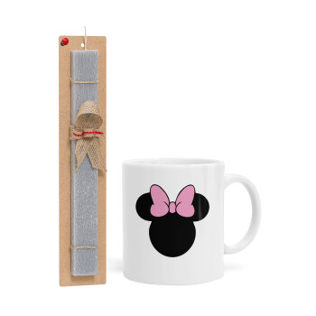 mouse girl, Πασχαλινό Σετ, Κούπα κεραμική (330ml) & πασχαλινή λαμπάδα αρωματική πλακέ (30cm) (ΓΚΡΙ)