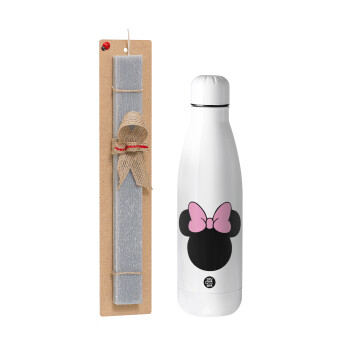 mouse girl, Πασχαλινό Σετ, μεταλλικό παγούρι θερμός ανοξείδωτο (500ml) & πασχαλινή λαμπάδα αρωματική πλακέ (30cm) (ΓΚΡΙ)