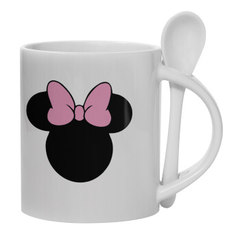 mouse girl, Ceramic coffee mug with Spoon, 330ml (1pcs)