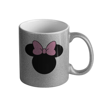 mouse girl, Κούπα Ασημένια Glitter που γυαλίζει, κεραμική, 330ml