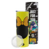 Neon Yellow Travel Tumbler θερμό, μεταλλικό καλαμάκι(Ανωξείδωτο 304 Food grade, BPA free, 600ml)