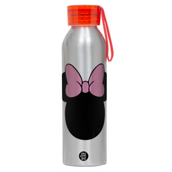 mouse girl, Αλουμινένιο Αθλητικό Μπουκάλι 650ml – Ασημί με Κόκκινο Καπάκι και Λουράκι Σιλικόνης