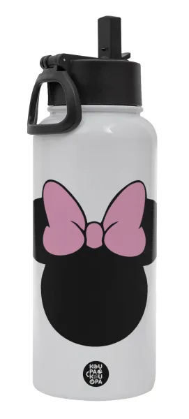 mouse girl — Metal mug thermo White with Straw and Spout Lid (Stainless steel), double wall, 950ml