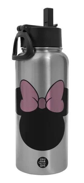 mouse girl — Metal mug thermo Silver with Straw and Spout Lid (Stainless steel), double wall, 950ml