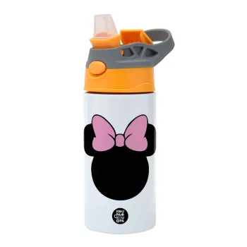 mouse girl, Children's hot water bottle, stainless steel, with safety straw, Orange/Grey (360ml) BPA-FREE