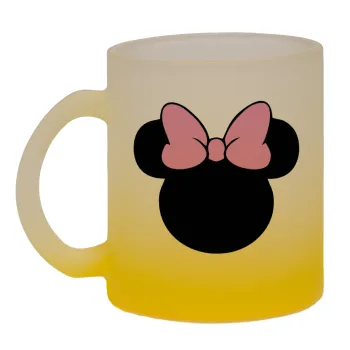 mouse girl, Κούπα γυάλινη δίχρωμη με βάση το κίτρινο ματ, 330ml