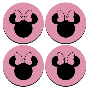 mouse girl, ΣΕΤ 4 Σουβέρ ξύλινα στρογγυλά (9cm)