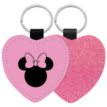 mouse girl, Μπρελόκ PU δερμάτινο glitter καρδιά ΡΟΖ