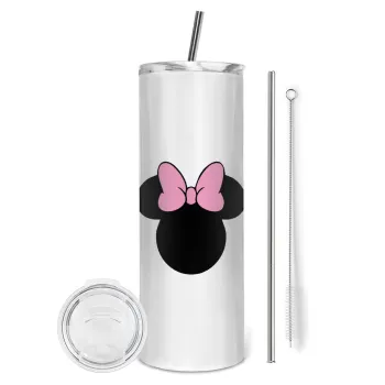 mouse girl, Tumbler ποτήρι θερμό από ανοξείδωτο ατσάλι 600ml, με μεταλλικό καλαμάκι & βούρτσα καθαρισμού