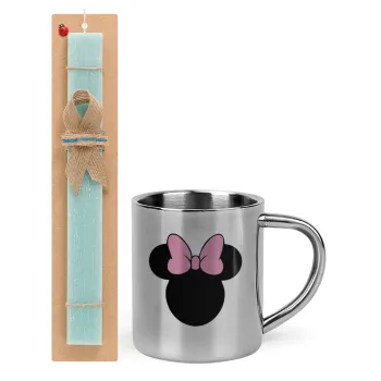 mouse girl, Easter Set, metallic thermal cup (300ml) & aromatic flat Easter candle (30cm) (TURQUOISE)