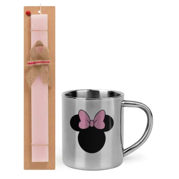 mouse girl, Easter Set, metallic thermal cup (300ml) & aromatic flat Easter candle (30cm) (PINK)