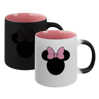 mouse girl, Κούπα Μαγική εσωτερικό ΡΟΖ, κεραμική 330ml που αλλάζει χρώμα με το ζεστό ρόφημα