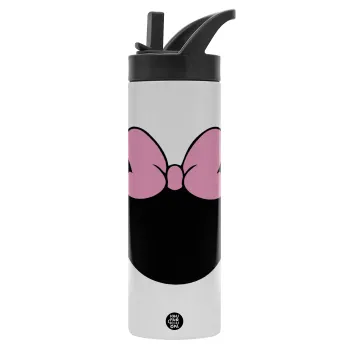 mouse girl, Metallic thermos bottle with straw & handle, stainless steel (Stainless steel 304), double-walled, 600ml.