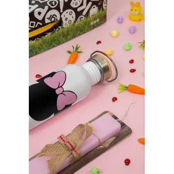 mouse girl, Πασχαλινή Λαμπάδα με παγούρι μεταλλικό (620ml, stainless steel) & κερί αρωματικό πλακέ (30cm) (ΡΟΖ)